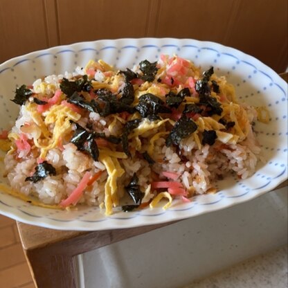 キュウリこそ無かった物のある物で美味しそうな、ばら寿司を作り事が出来ました!今から食べるのが楽しみです(*´ω`*)ありがとうございました♪